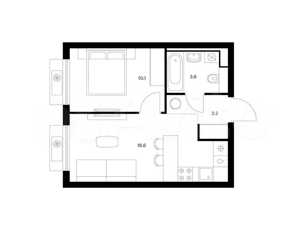 1-к. квартира, 33,5 м, 6/12 эт. - Фото 0