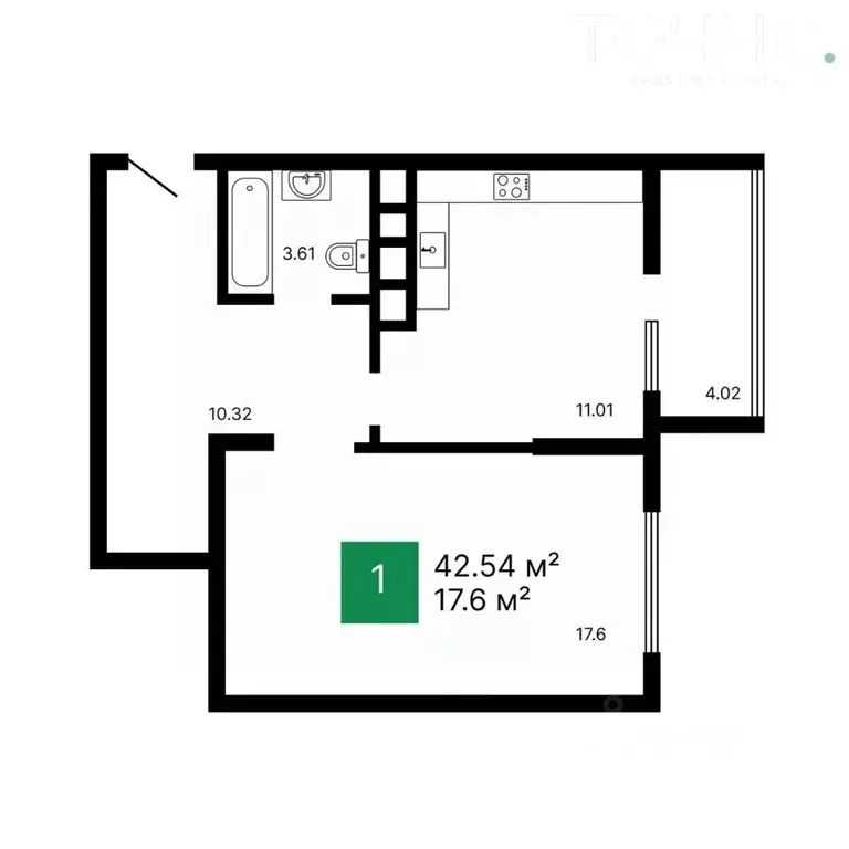 1-к кв. Пензенская область, Пенза ул. Измайлова, 41Б (46.6 м) - Фото 1