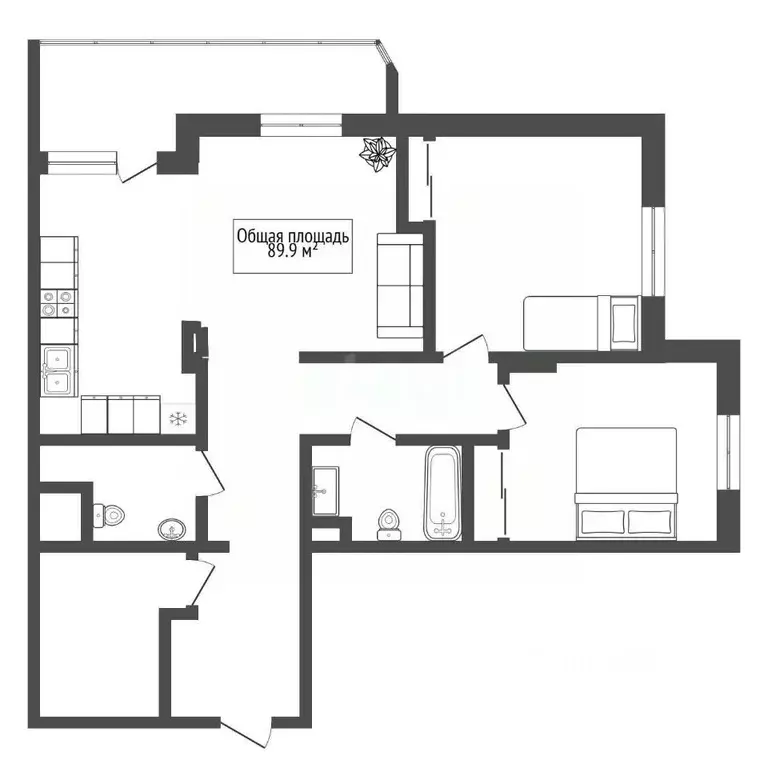 3-к кв. Новосибирская область, Новосибирск Военная ул., 18 (89.9 м) - Фото 2