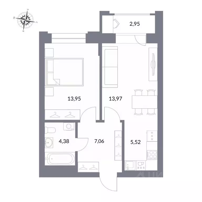 2-к кв. Новосибирская область, Новосибирск ул. Державина, 50 (44.88 м) - Фото 0