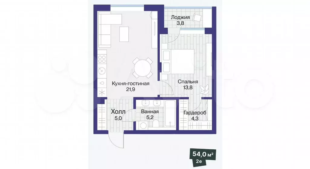 1-к. квартира, 52 м, 3/4 эт. - Фото 1