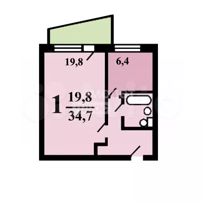 1-к. квартира, 34 м, 7/9 эт. - Фото 1