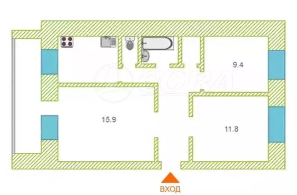 3-комнатная квартира: Тюмень, улица Щербакова, 144 (57.2 м) - Фото 2