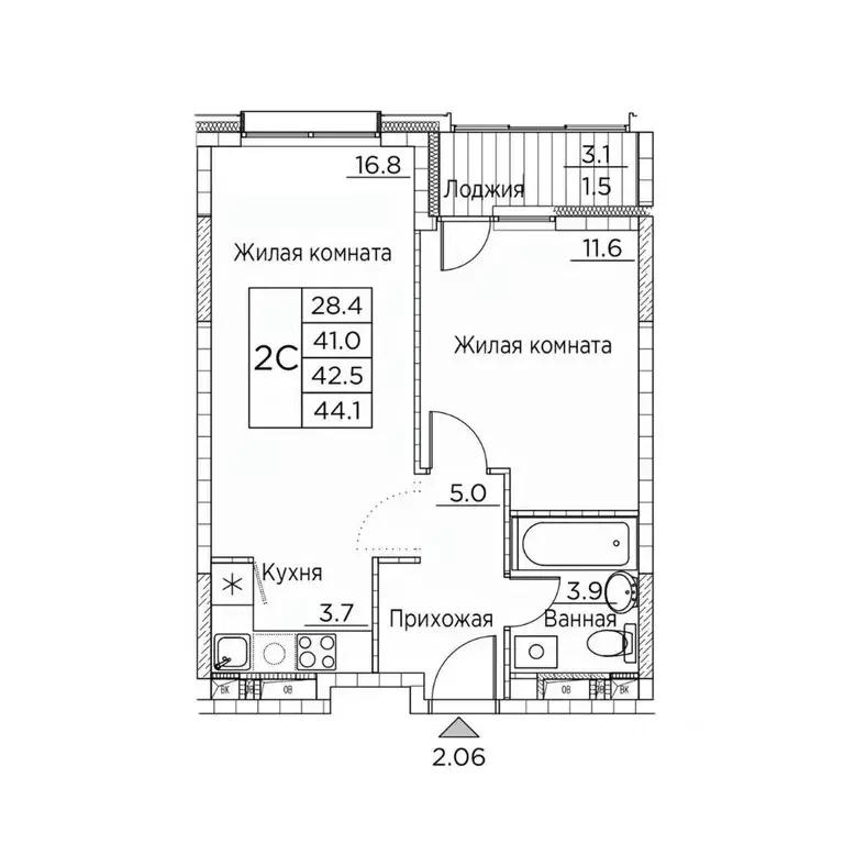 2-к кв. Приморский край, Владивосток ул. Расула Гамзатова, 7к3 (44.1 ... - Фото 1