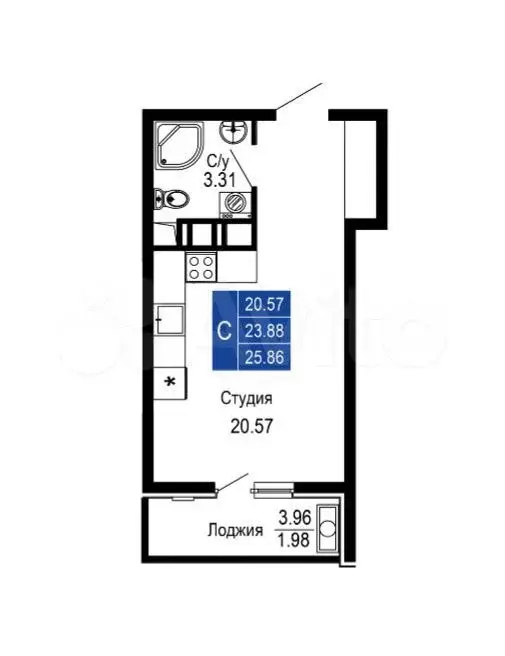 Квартира-студия, 20,6 м, 4/14 эт. - Фото 1