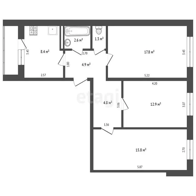 3-комнатная квартира: Ленино, улица Курчатова, 3 (68.5 м) - Фото 1