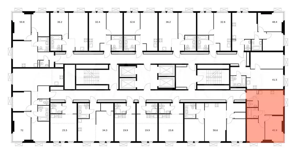 2-к. квартира, 45,9 м, 20/33 эт. - Фото 1