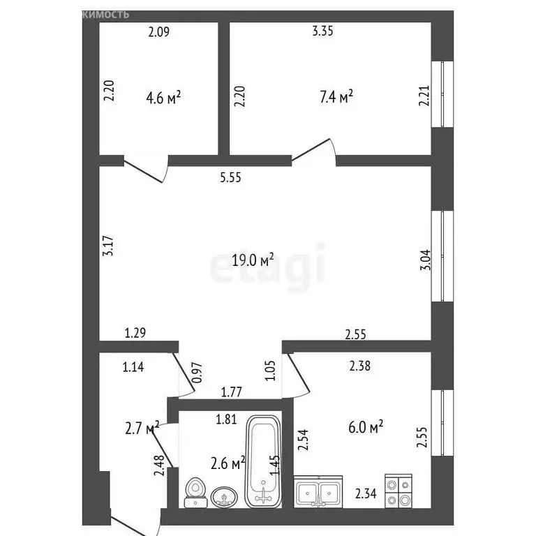 2-комнатная квартира: Стерлитамак, улица Голикова, 11 (42.3 м) - Фото 1