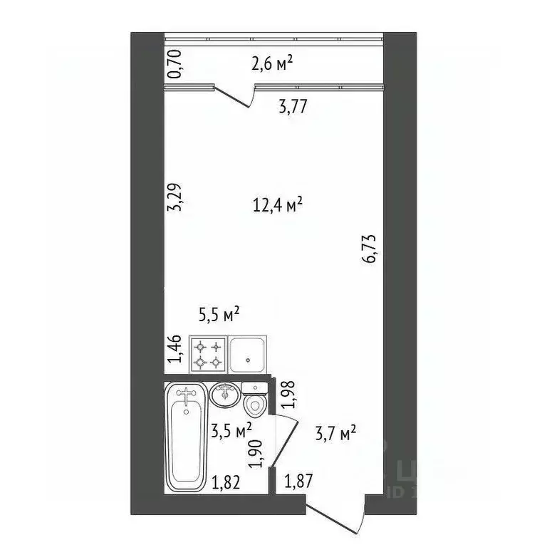 Студия Башкортостан, Уфа Бакинская ул., 16 (29.0 м) - Фото 2