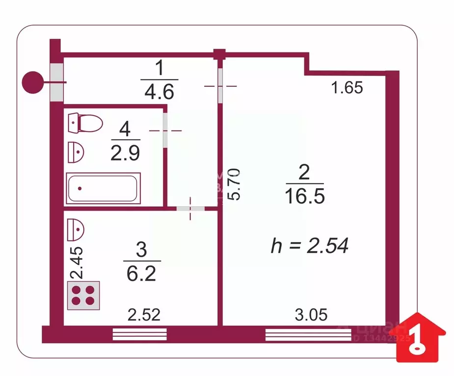 1-к кв. Омская область, Омск ул. Серова, 24а (30.2 м) - Фото 2