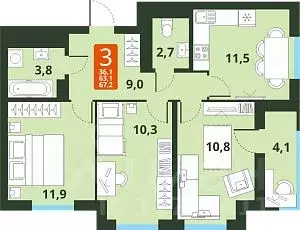 1-к кв. Новосибирская область, Новосибирск Тайгинская ул., с3 (50.7 м) - Фото 0