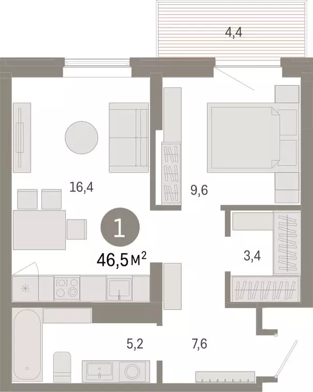 1-комнатная квартира: Омск, Кировский округ (46.52 м) - Фото 1