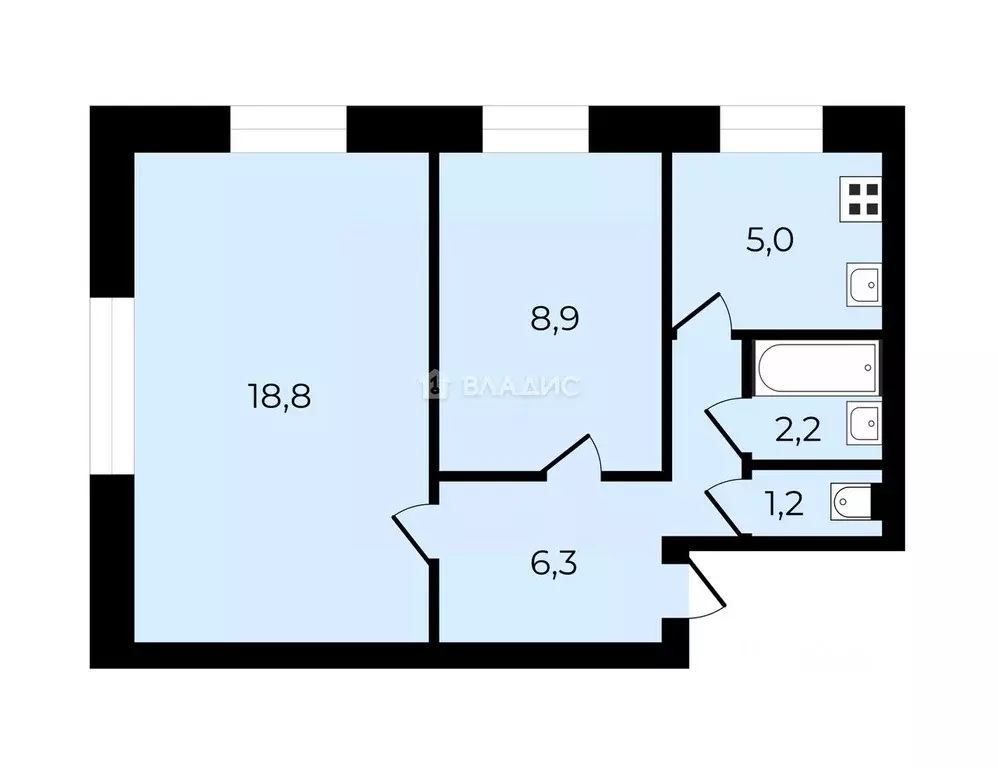 2-к кв. Санкт-Петербург ул. Беринга, 24К2 (42.0 м) - Фото 1