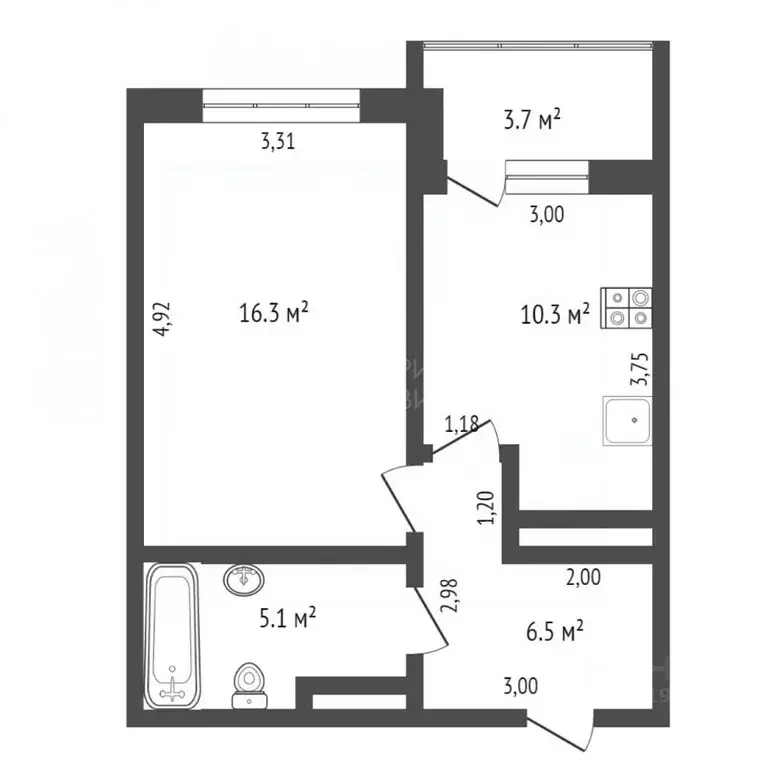 1-к кв. Тюменская область, Тюмень ул. Николая Зелинского, 24 (37.0 м) - Фото 1