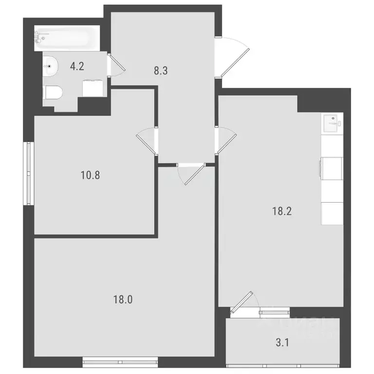 2-к кв. Самарская область, Самара АмГрад жилой комплекс (61.0 м) - Фото 1