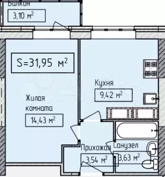 1-к. квартира, 32 м, 10/18 эт. - Фото 0