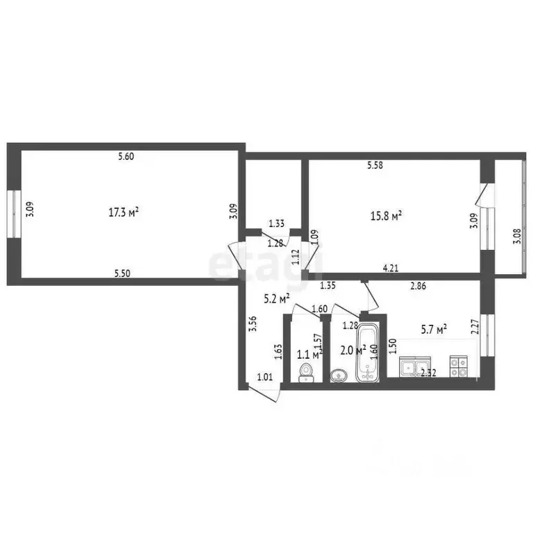 2-к кв. Тамбовская область, Тамбов Мичуринская ул., 161 (47.1 м) - Фото 2