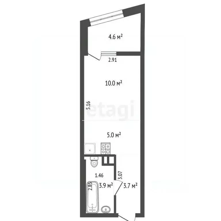 Студия Ростовская область, Ростов-на-Дону Береговая ул., 73с2 (27.0 м) - Фото 2