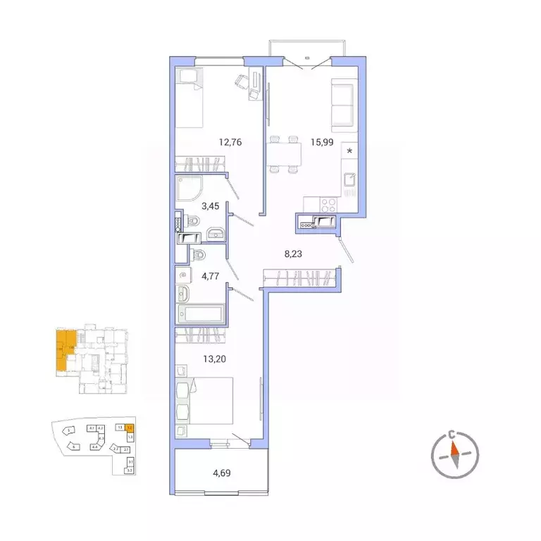 2-к кв. Ленинградская область, Всеволожский район, Заневское городское ... - Фото 1