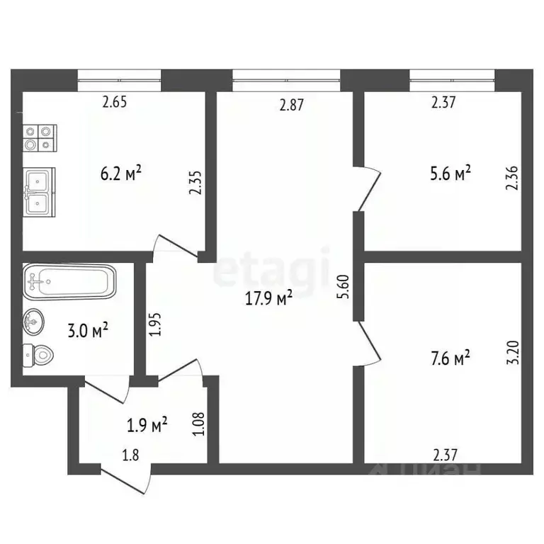 2-к кв. Забайкальский край, Чита ул. Энтузиастов, 50 (42.2 м) - Фото 2
