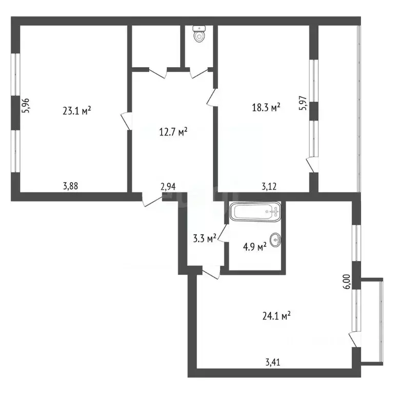 3-к кв. Амурская область, Благовещенск Амурская ул., 34 (90.6 м) - Фото 2