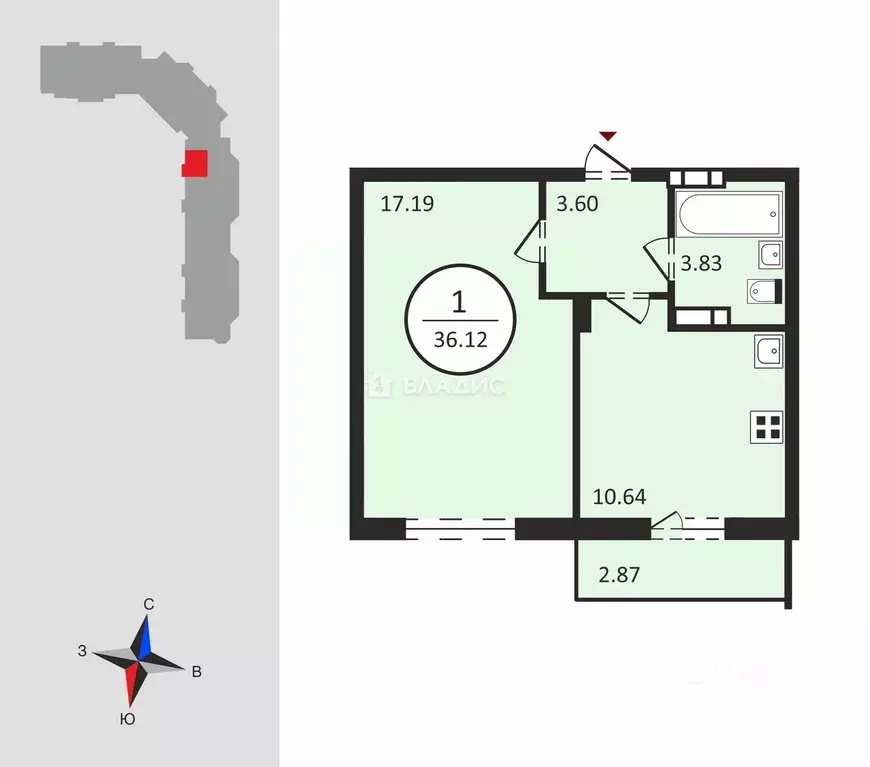 1-к кв. Владимирская область, Владимир ул. Родионовка, 4А (34.9 м) - Фото 2