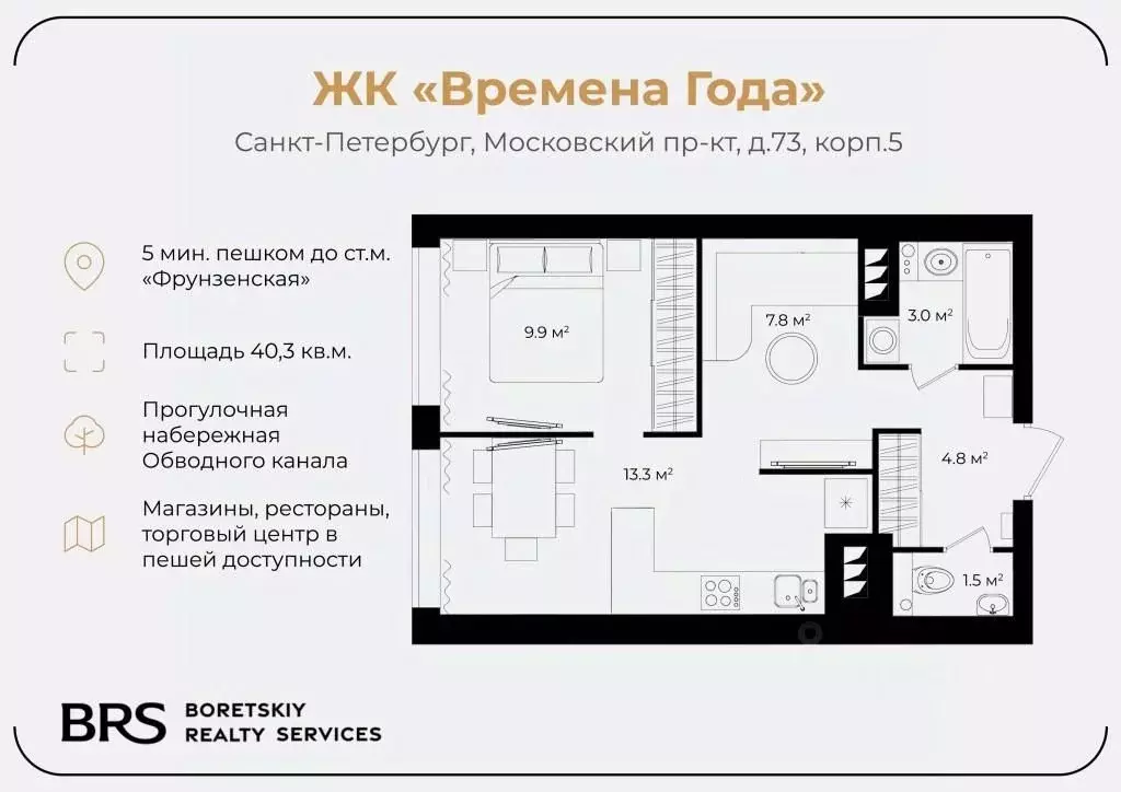 1-к кв. Санкт-Петербург Московский просп., 73к5 (31.8 м) - Фото 2