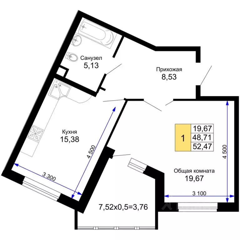 1-к кв. Краснодарский край, Краснодар Имени Петра Метальникова мкр, ... - Фото 1