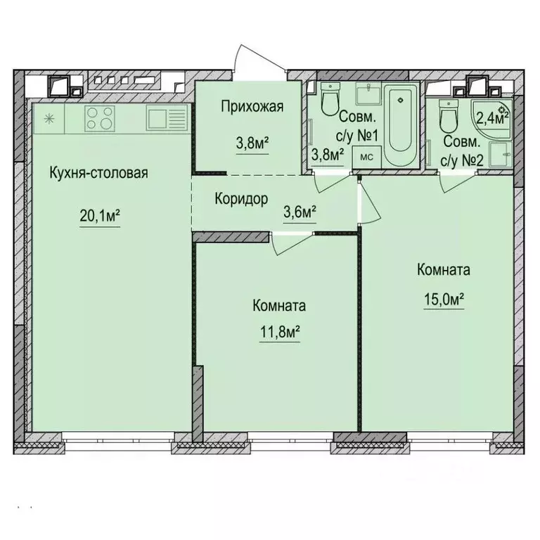 2-к кв. Удмуртия, Ижевск Союзная ул., 8Б (60.1 м) - Фото 1