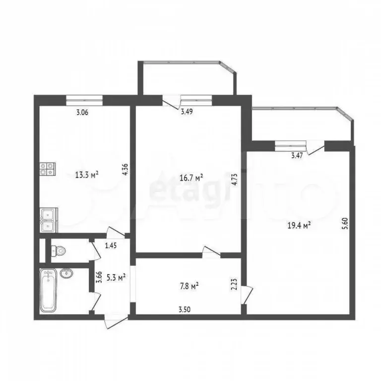 2-к. квартира, 64,6 м, 8/9 эт. - Фото 0