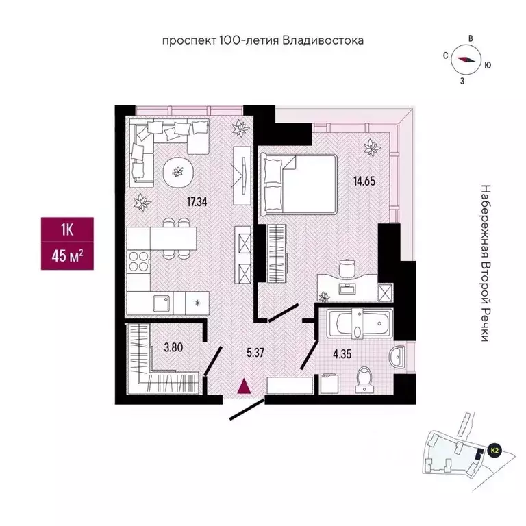 1-к кв. Приморский край, Владивосток просп. 100-летия Владивостока, ... - Фото 2