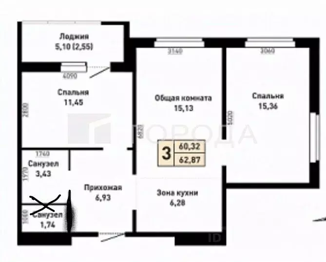 3-к кв. Алтайский край, Барнаул ул. Энтузиастов, 65 (62.0 м) - Фото 1