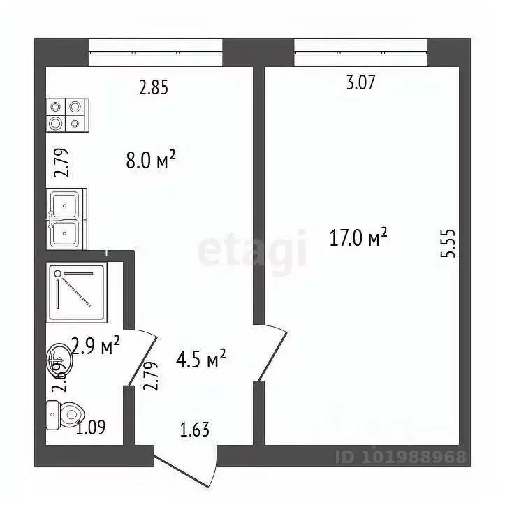 1-к кв. Кемеровская область, Березовский ул. 40 лет Октября, 22 (32.4 ... - Фото 2