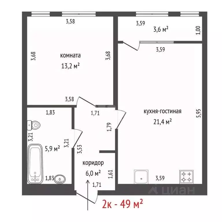 2-к кв. Свердловская область, Екатеринбург ул. Новаторов, 8 (49.0 м) - Фото 2