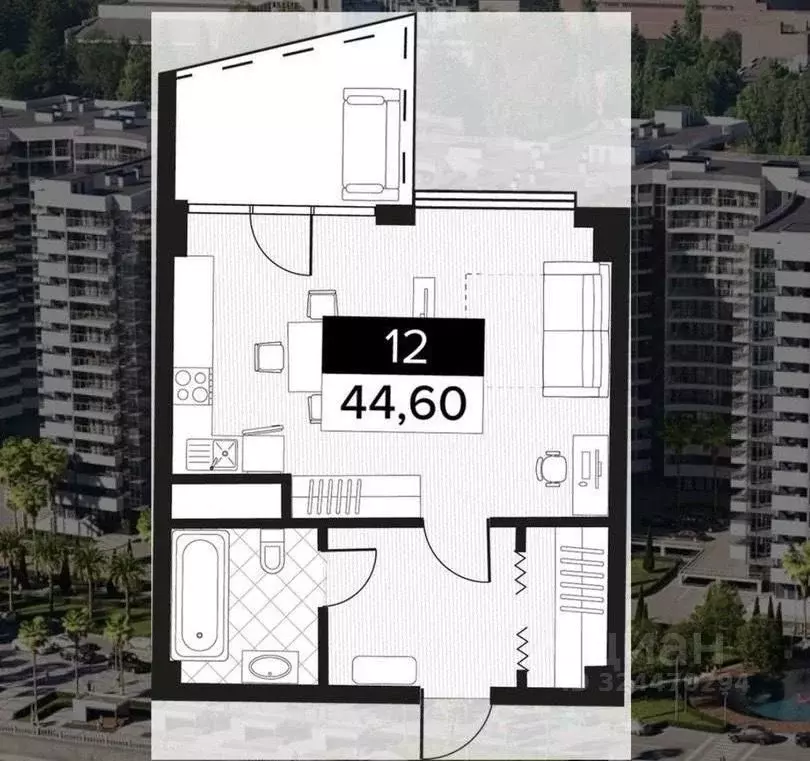 1-к кв. Краснодарский край, Сочи ул. Просвещения, 32 (44.6 м) - Фото 1