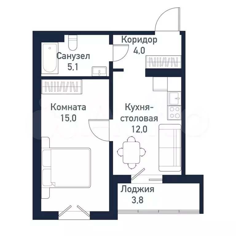 1-к. квартира, 36,3 м, 10/10 эт. - Фото 0
