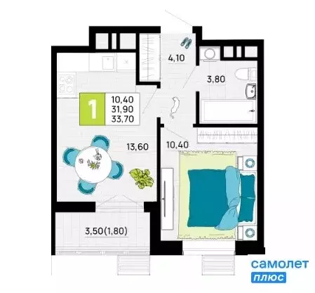 1-комнатная квартира: Яблоновский, улица Пушкина, 26/1 (33.7 м) - Фото 1