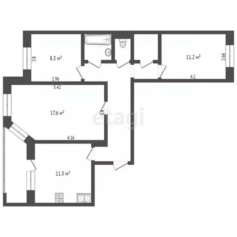 3-к кв. Ханты-Мансийский АО, Сургут Югорская ул., 7 (67.7 м) - Фото 1