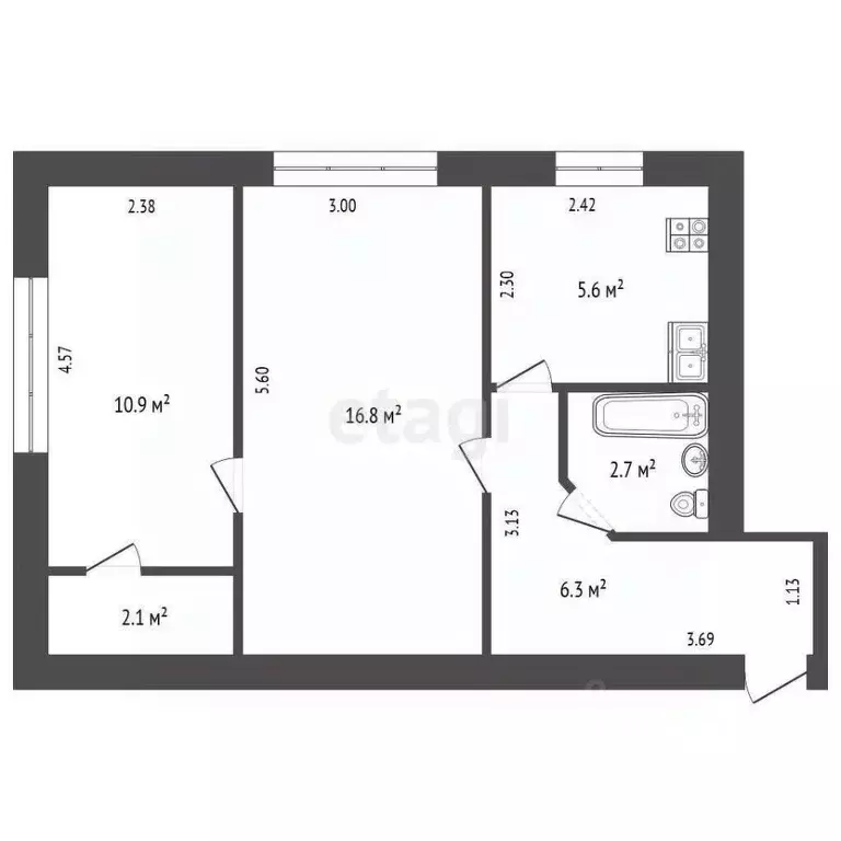 2-к кв. Ростовская область, Ростов-на-Дону ул. Новаторов, 10 (44.2 м) - Фото 1