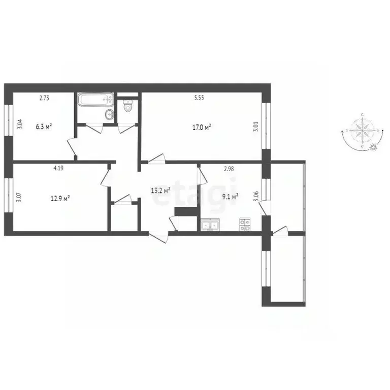 3-к кв. Камчатский край, Елизово ул. Завойко, 65 (66.4 м) - Фото 1