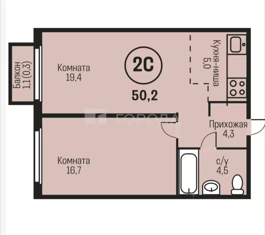 2-к кв. Алтайский край, Барнаул ул. Имени В.Т. Христенко, 2к3 (50.2 м) - Фото 2