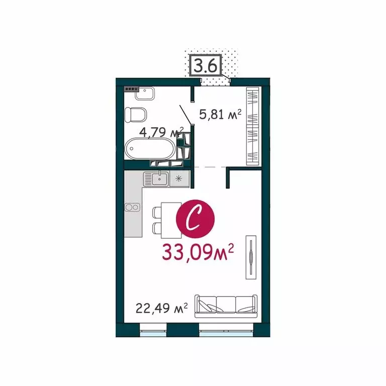 Квартира-студия: Тюмень, Краснооктябрьская улица, 8 (33 м) - Фото 0