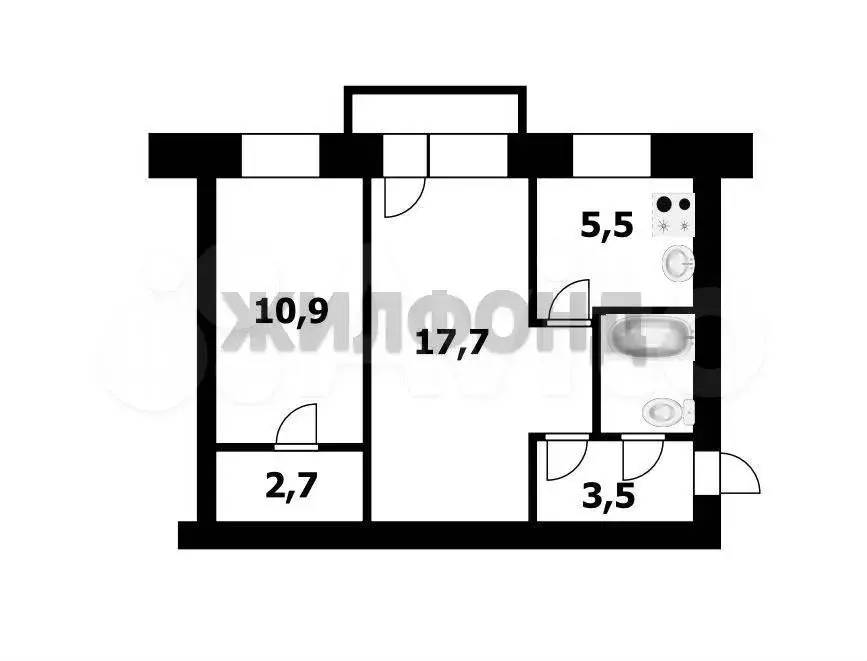 2-к. квартира, 43,3 м, 5/5 эт. - Фото 0