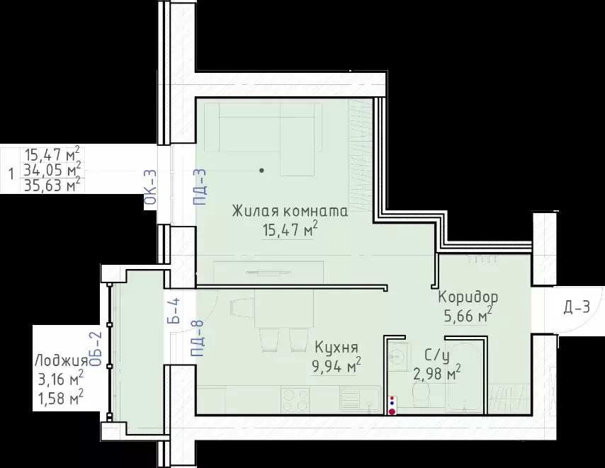 Продаётся 1-к квартира, 35.6 м - Фото 1