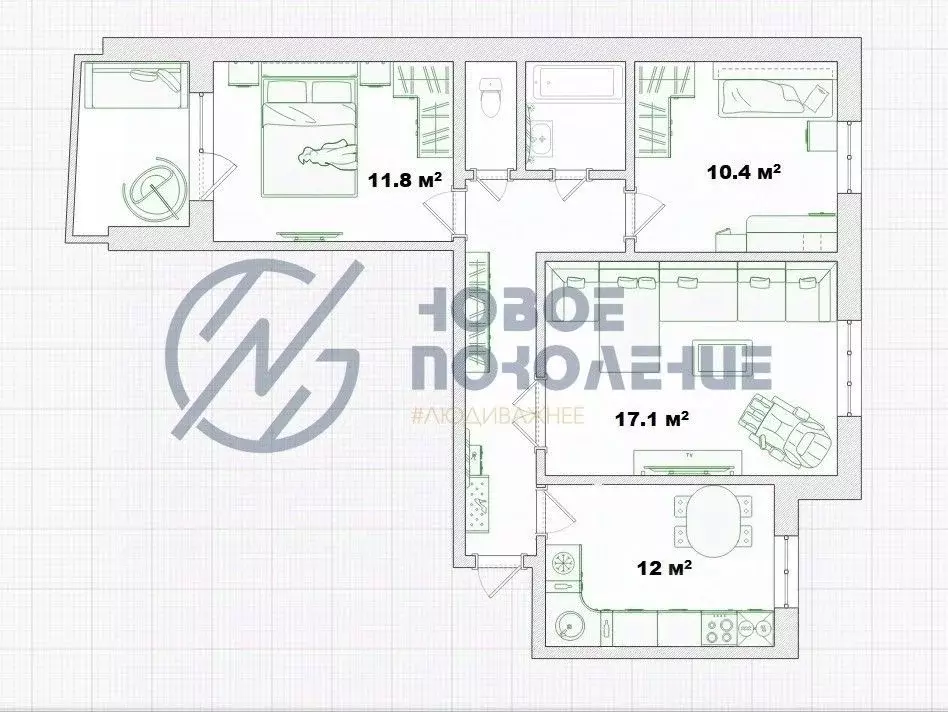 3-к кв. Омская область, Омск ул. Химиков, 18 (63.2 м) - Фото 2