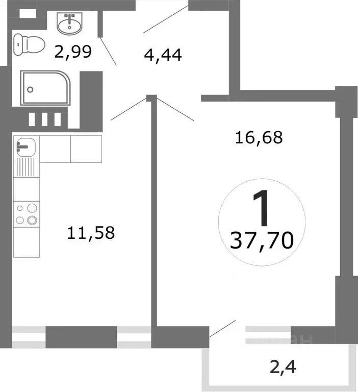 1-к кв. Ростовская область, Ростов-на-Дону ул. Мечникова, 37 (39.0 м) - Фото 1