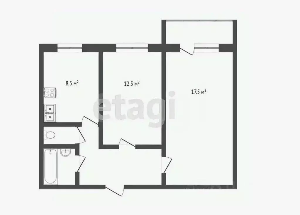 2-к кв. Тверская область, Тверь ул. Веселова, 35 (48.2 м) - Фото 2