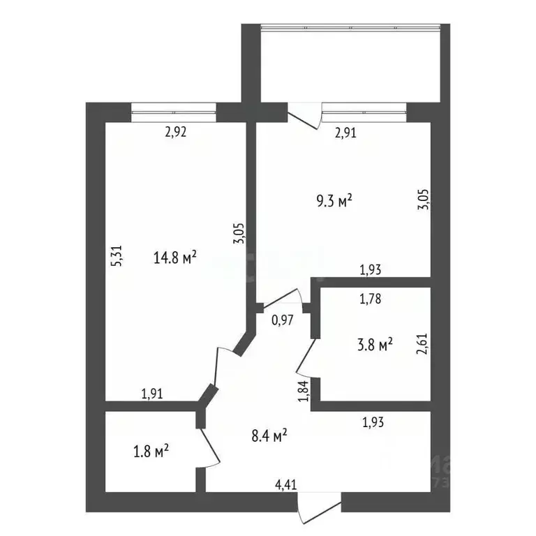 1-к кв. Амурская область, Благовещенск ул. Островского, 251 (38.6 м) - Фото 1