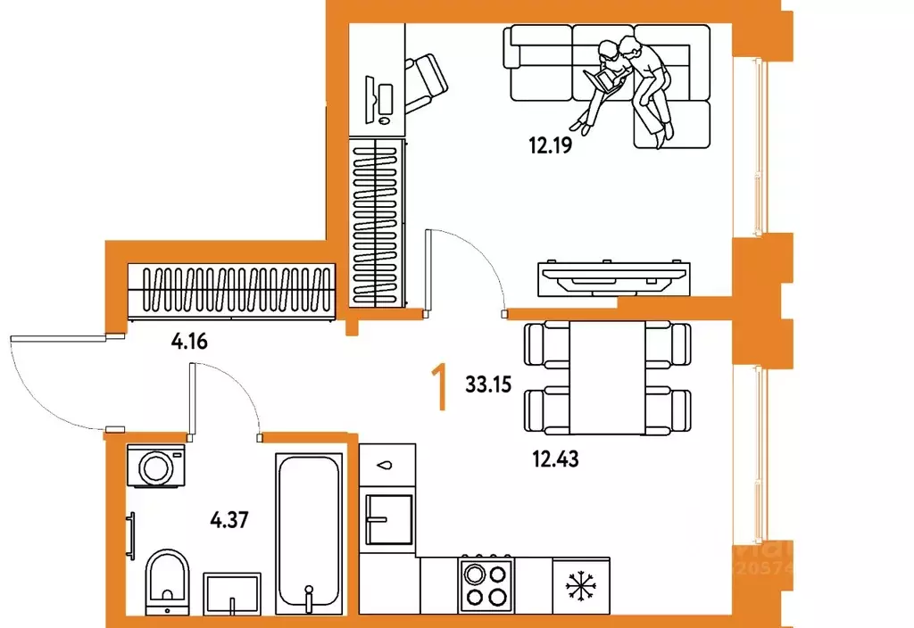 1-к кв. Тюменская область, Тюмень Береговая ул., 100к2 (33.15 м) - Фото 1