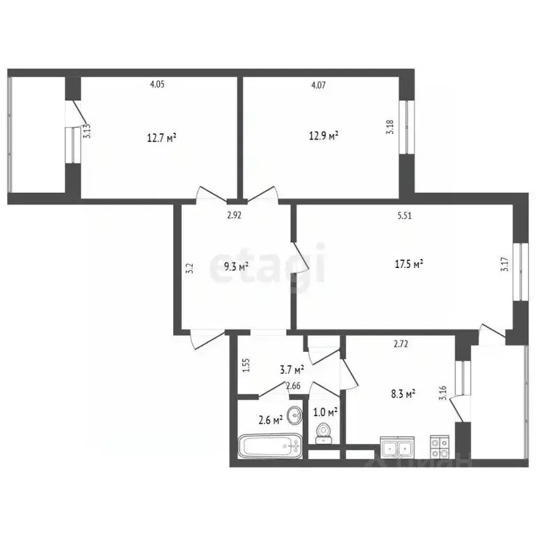 3-к кв. Крым, Симферополь ул. Балаклавская (64.0 м) - Фото 2